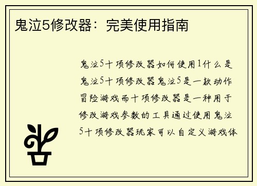 鬼泣5修改器：完美使用指南